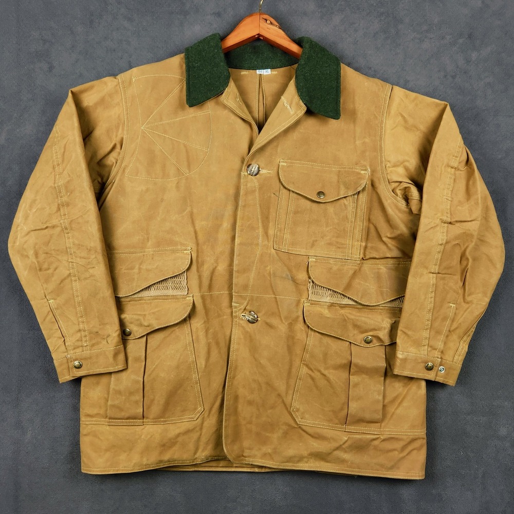 Vintage Filson Style 66 Tin Cloth 44 XL Tan Waxed Cotton‎ Field Jacket USA Made